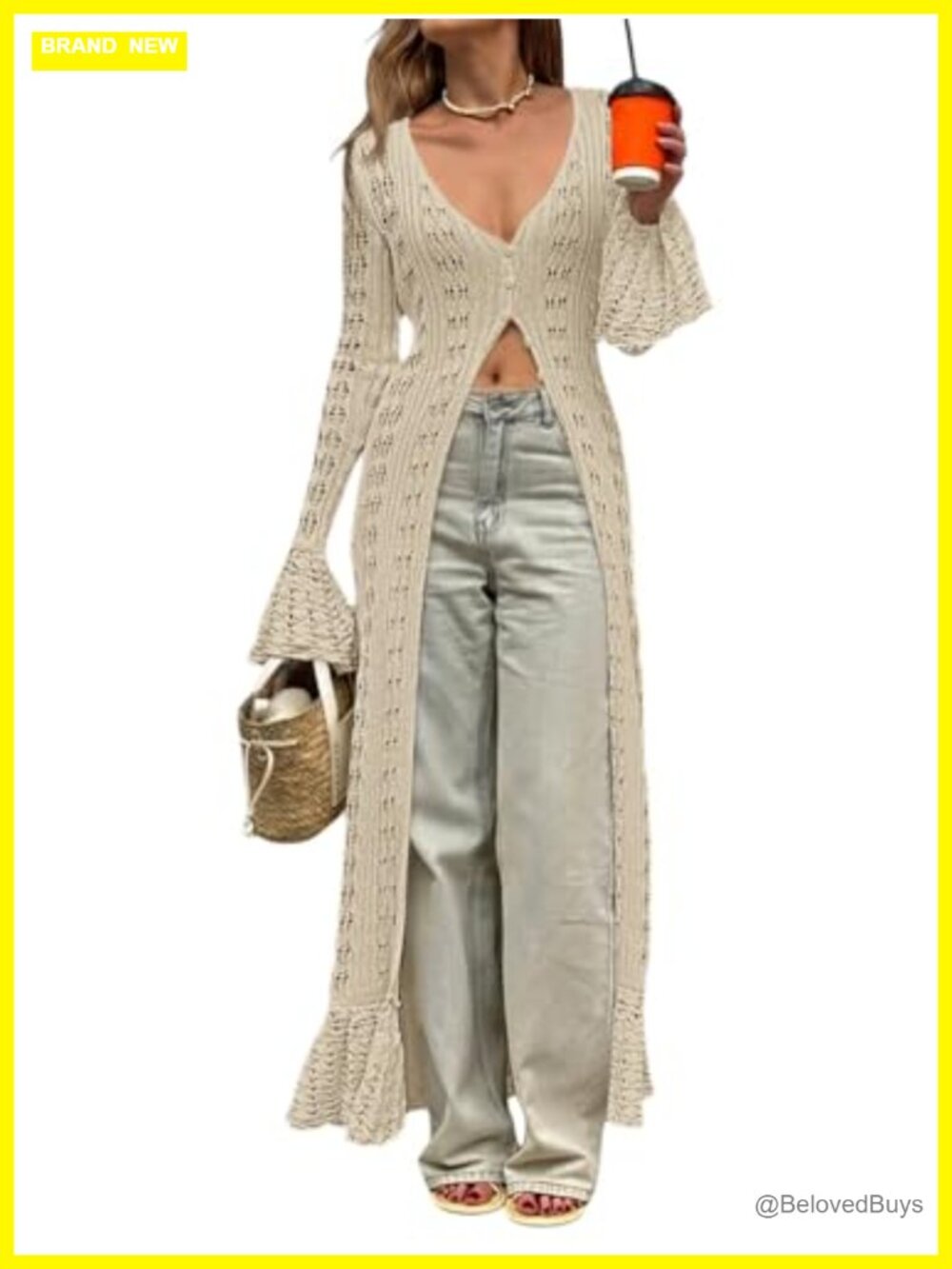 Womens Crochet Long Cardigan Boho Summer Maxi Lace Duster Coat